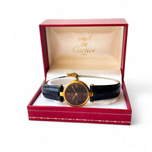 Load image into Gallery viewer, Ladies&#39; Vintage 1989 Cartier Must Vendome Vermeil Quartz Watch - Gold-Plated Silver 925 with Black Dial - With Original Box and Papers
