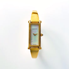 Load image into Gallery viewer, Vintage 1990s Ladies&#39; Gold-Plated Gucci 1500L Bangle Quartz Watch with Rectangular Mother of Pearl Dial - Boxed
