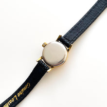 Load image into Gallery viewer, Tiny 1970s gold-plated Omega Ladies&#39; Vintage Mechanical Watch with Black Leather Strap
