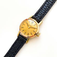 Load image into Gallery viewer, Tiny 1970s gold-plated Omega Ladies&#39; Vintage Mechanical Watch with Black Leather Strap
