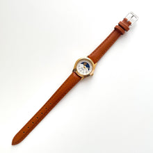 Load image into Gallery viewer, Vintage Ladies&#39; Sun &amp; Moon Quartz Watch with Tiny Dial and Brown Leather Strap
