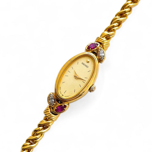 Rare 90s Seiko Gold-Plated Jewellery Watch – Rubies & Diamonds