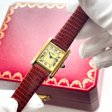 Load image into Gallery viewer, Vintage Ladies&#39; Must de Cartier Tank Vermeil With Cream Dial and Leather Strap - Quartz Movement
