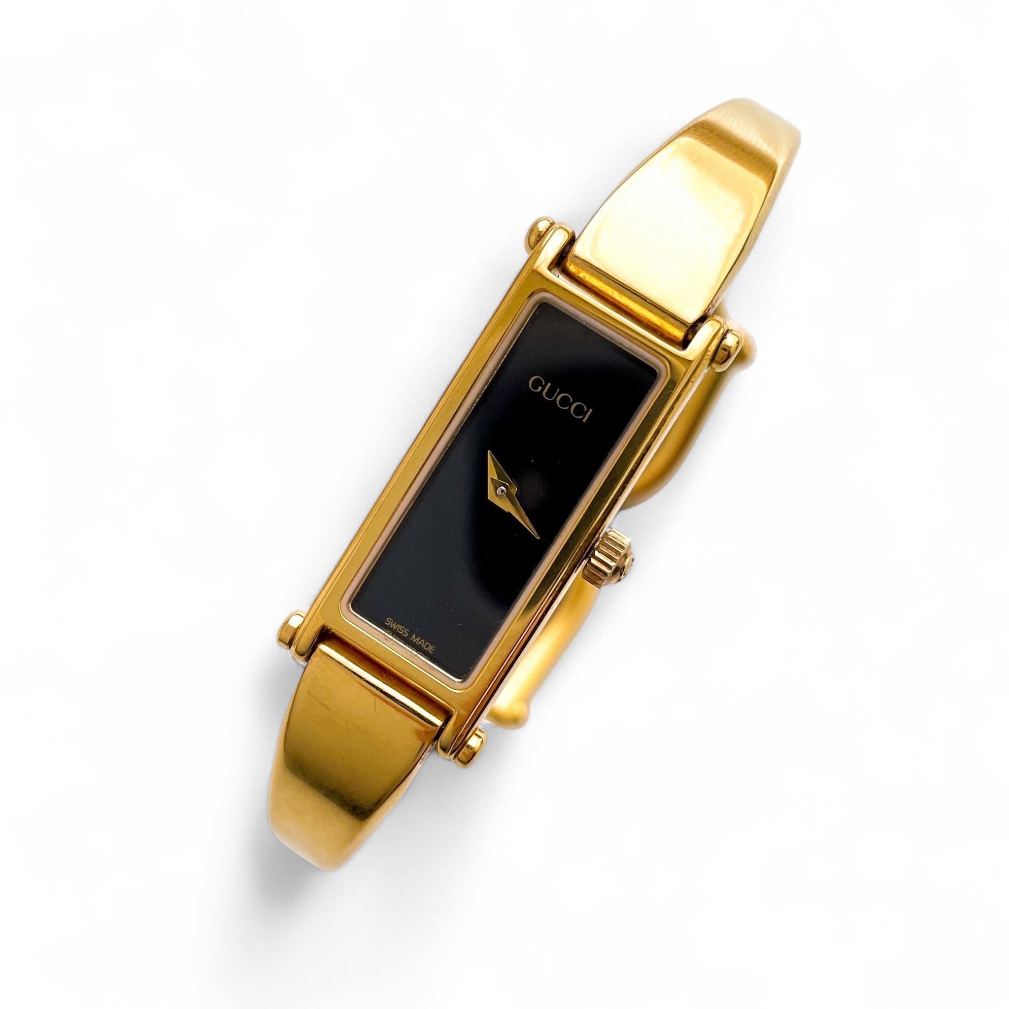 Vintage Gold-Plated Gucci 1500L Bangle Watch - Quartz, Black