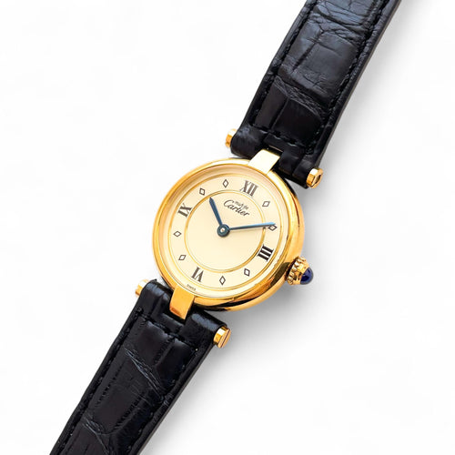 Ladies' Vintage 1980s Cartier Must Vendome Vermeil Quartz Watch - Gold-Plated Silver 925 with Cream Dial - Original Box