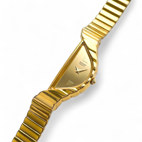 Extremely Rare Vintage 1990s Gold-Plated Ladies' Seiko Rivoli Half Moon Quartz Watch With Asymmetrical Dial