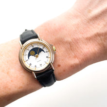 Load image into Gallery viewer, Vintage Ladies&#39; Sun &amp; Moon Quartz Watch with Black Leather Strap
