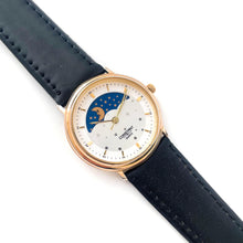 Load image into Gallery viewer, Vintage Unisex Constant Sun &amp; Moon Phase Quartz Watch with Black Leather Strap
