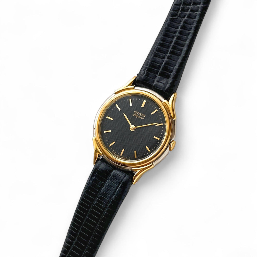 Vintage Gold-Plated Ladies' Citizen Elegance Quartz Watch with Black
