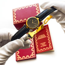 Load image into Gallery viewer, Ladies&#39; Vintage 1989 Cartier Must Vendome Vermeil Quartz Watch - Gold-Plated Silver 925 with Black Dial - With Original Box and Papers
