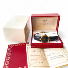 Load image into Gallery viewer, Ladies&#39; Vintage 1989 Cartier Must Vendome Vermeil Quartz Watch - Gold-Plated Silver 925 with Black Dial - With Original Box and Papers

