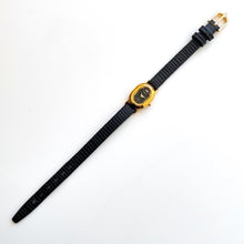 Load image into Gallery viewer, Tiny Vintage Ladies&#39; Gold-Plated Omax (by Seiko) Quartz Watch with Black Dial and Leather Strap
