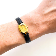 Load image into Gallery viewer, Tiny Vintage Ladies&#39; Gold-Plated Omax (by Seiko) Quartz Watch with Gold Dial and Leather Strap

