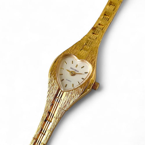 Vintage Sekonda Gold-Tone Quartz Watch with Heart Shaped Dial