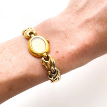 Load image into Gallery viewer, Tiny Vintage 1990s Gold-Plated Ladies&#39; Seiko Quartz Watch With Intricate Bracelet and Oval Dial
