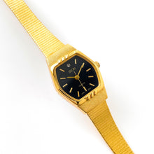 Load image into Gallery viewer, Vintage Gold-Plated Zeon Ladies&#39; Quartz Watch with Black Dial and Integrated Bracelet
