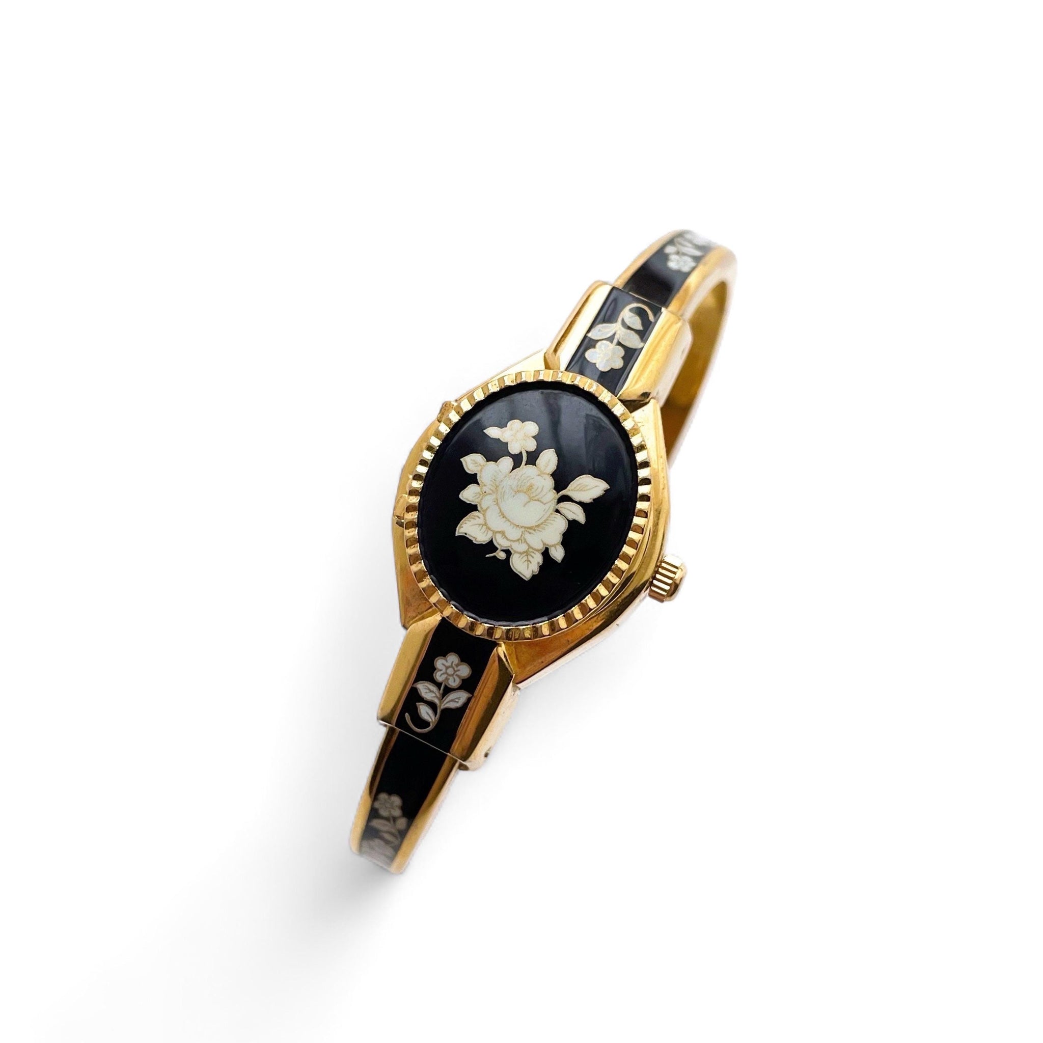Andre Mouche アンドレムッシュ カメオ クォーツ MOUCHE 花柄 Vintage André Mouche Quartz Watch With Enamel Floral Design