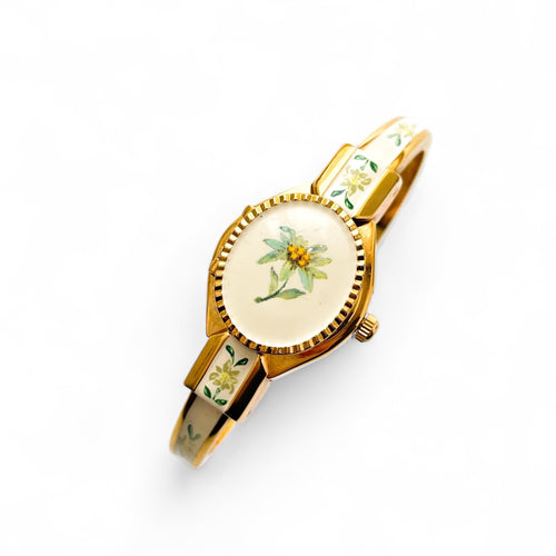 Vintage Andre Mouche Quartz Watch with Enamel Floral Design
