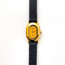 Load image into Gallery viewer, Tiny Vintage Ladies&#39; Gold-Plated Omax (by Seiko) Quartz Watch with Gold Dial and Leather Strap
