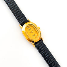 Load image into Gallery viewer, Tiny Vintage Ladies&#39; Gold-Plated Omax (by Seiko) Quartz Watch with Gold Dial and Leather Strap
