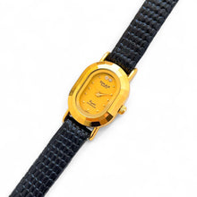 Load image into Gallery viewer, Tiny Vintage Ladies&#39; Gold-Plated Omax (by Seiko) Quartz Watch with Gold Dial and Leather Strap
