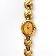 Load image into Gallery viewer, Tiny Vintage 1990s Gold-Plated Ladies&#39; Seiko Quartz Watch With Intricate Bracelet and Oval Dial
