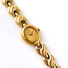 Load image into Gallery viewer, Tiny Vintage 1990s Gold-Plated Ladies&#39; Seiko Quartz Watch With Intricate Bracelet and Oval Dial
