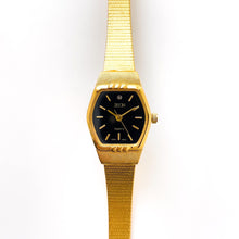 Load image into Gallery viewer, Vintage Gold-Plated Zeon Ladies&#39; Quartz Watch with Black Dial and Integrated Bracelet
