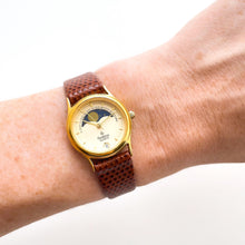 Load image into Gallery viewer, Vintage Ladies Armitron Moon Phase Quartz Watch with Brown Leather Strap
