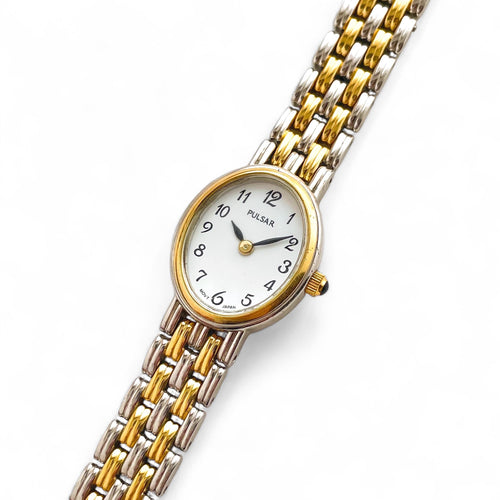 Vintage Ladies' Pulsar (by Seiko) Two-Tone Quartz Watch with White Oval Dial