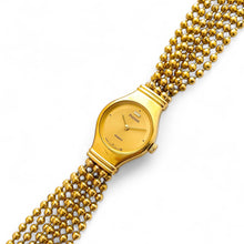 Load image into Gallery viewer, Vintage Ladies&#39; Pulsar (by Seiko) Gold-Tone Quartz Watch with Tiny Round Dial and Beaded Bracelet
