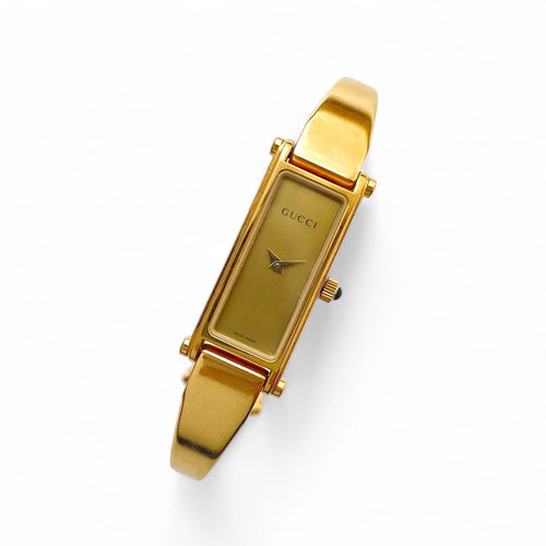 Vintage Ladies' Gold-Plated Gucci 1500L Bangle Quartz Watch with Gold Rectangular Dial