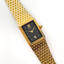 Load image into Gallery viewer, 1990s Ladies&#39; Gold-Plated Seiko Quartz Watch with Black Rectangular Dial
