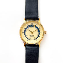 Load image into Gallery viewer, Vintage 90s Ladies&#39; Imado Sun &amp; Moon Phase Quartz Watch with Black Leather Strap
