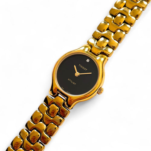 Ladies' Vintage Gold-Plated Tissot Stylist Quartz Watch - Black Dial