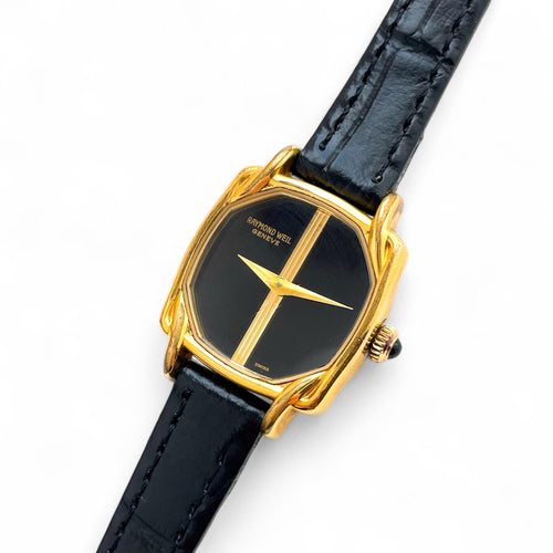 Gold-Plated Raymond Weil Mechanical Watch with Black and Gold Dial