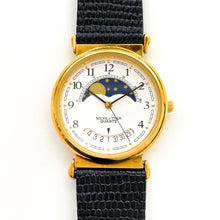 Load image into Gallery viewer, Vintage 90s Unisex Solvil &amp; Titus Moon Phase Quartz Watch with Black Leather Strap
