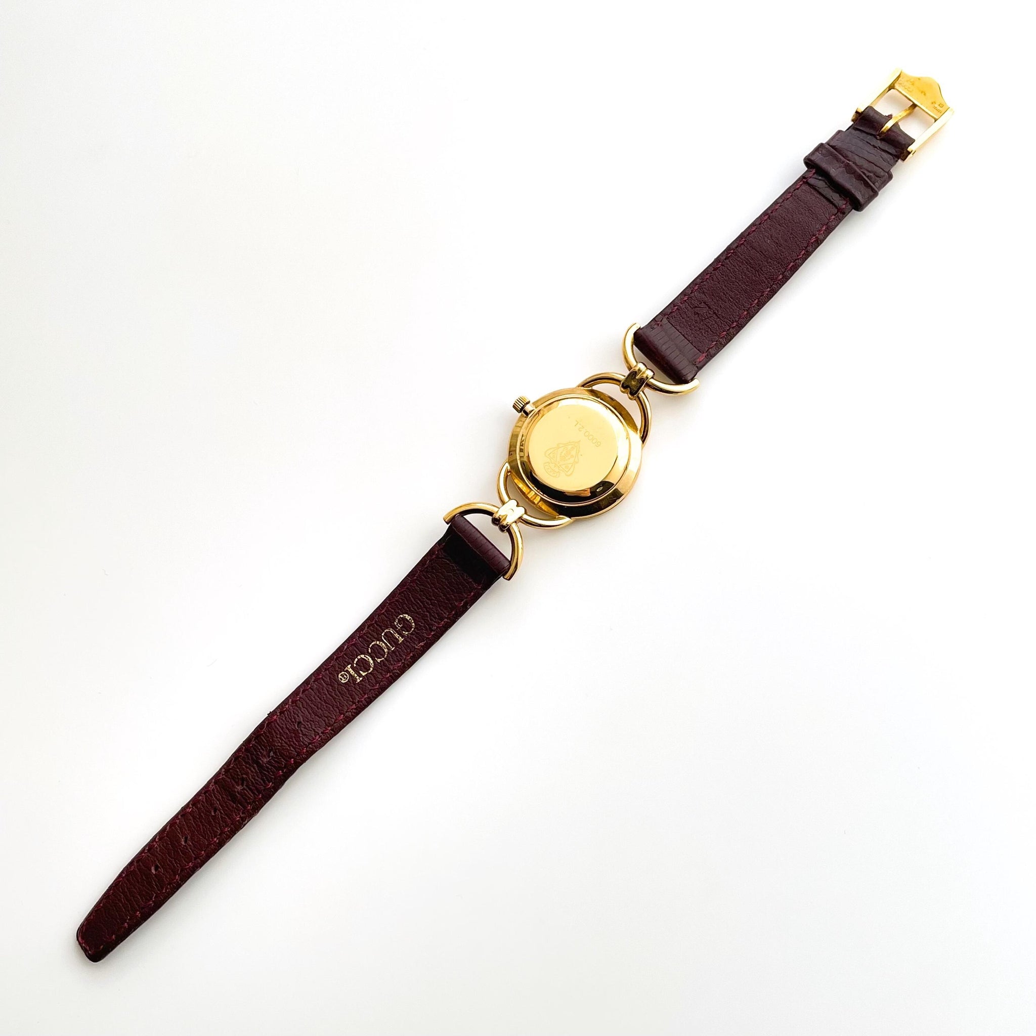 90s Gold-Plated Gucci 6000.2.L Quartz Watch - Burgundy Leather