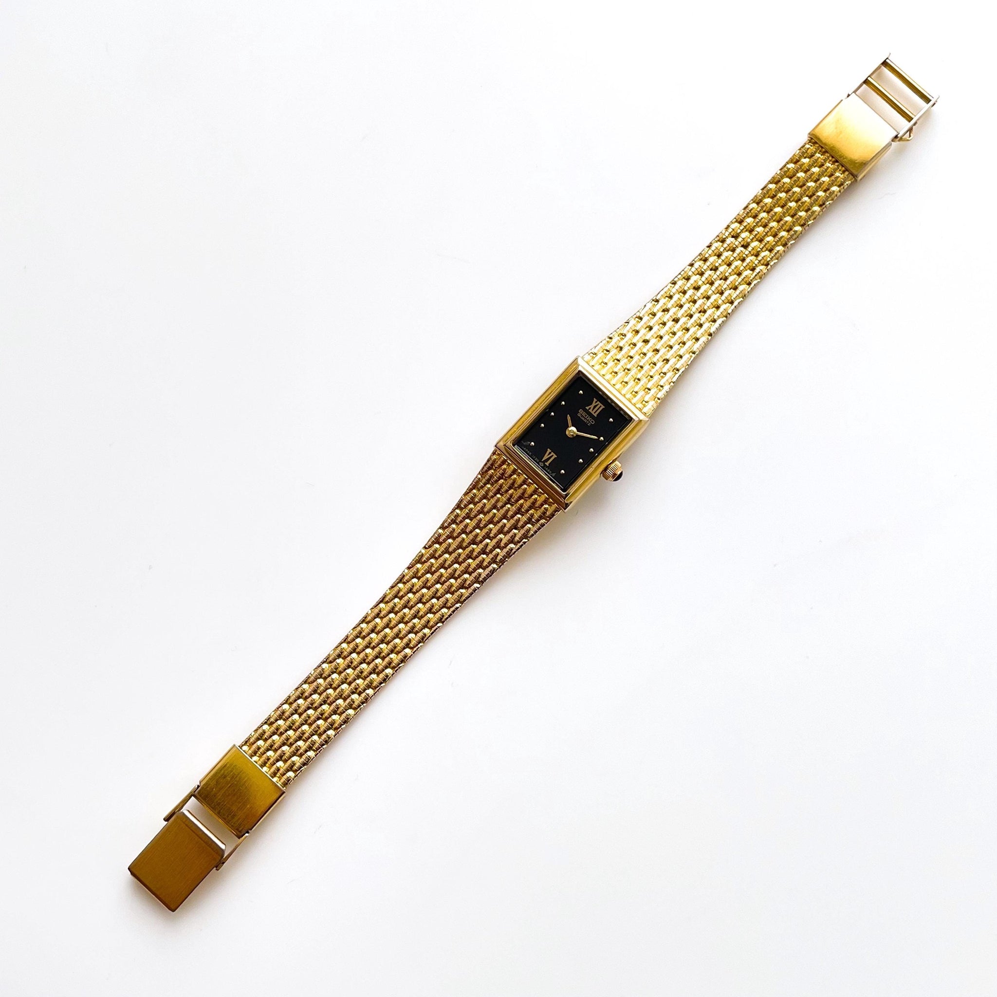 1990s Ladies' Gold-Plated Seiko Quartz Watch with Black