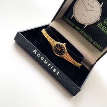 Load image into Gallery viewer, Vintage Gold-Plated Accurist Ladies&#39; Quartz Watch with Black Oval Dial - Boxed
