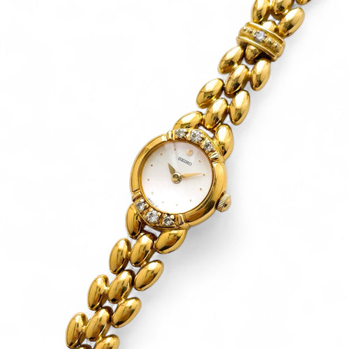Very Rare 90s Gold-Plated Seiko Jewellery Quartz Watch with Tiny Dial, Thin Bracelet and 7 Diamonds
