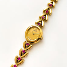 Load image into Gallery viewer, Very Rare 90s Gold-Plated Seiko Jewellery Quartz Watch with Tiny Oval Dial, Thin Bracelet and 8 Rubies
