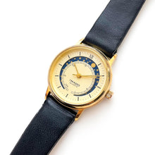 Load image into Gallery viewer, Vintage 90s Ladies&#39; Imado Sun &amp; Moon Phase Quartz Watch with Black Leather Strap
