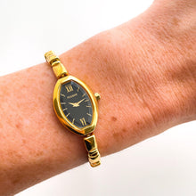 Load image into Gallery viewer, Thin Vintage Ladies&#39; Pulsar (Seiko) Gold-Tone Quartz Watch - Black Dial
