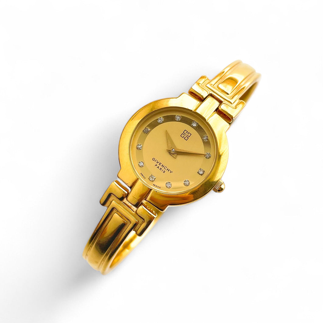 Vintage 90s Gold-Plated Ladies' Givenchy 'Millesime' Watch - Crystal-Set Dial