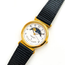 Load image into Gallery viewer, Vintage 90s Unisex Solvil &amp; Titus Moon Phase Quartz Watch with Black Leather Strap
