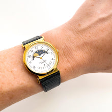 Load image into Gallery viewer, Vintage 90s Unisex Solvil &amp; Titus Moon Phase Quartz Watch with Black Leather Strap
