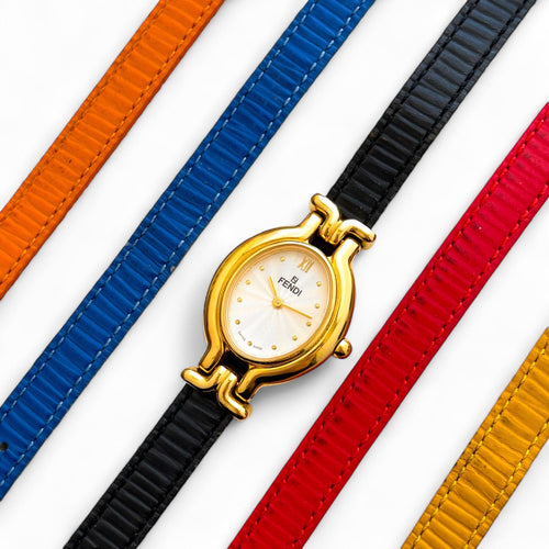 Vintage 1990s Fendi 640L Quartz Watch - Interchangeable Leather Straps