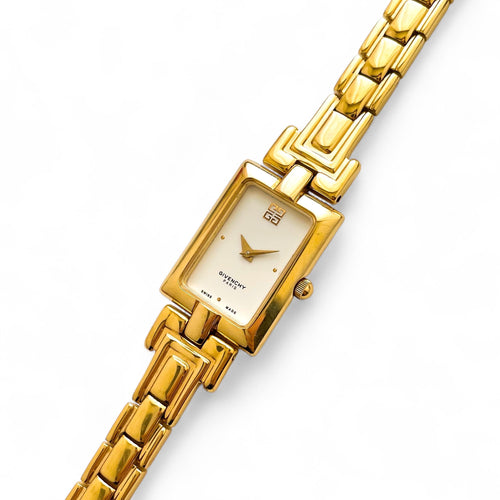 Vintage 1990s Gold-Plated Ladies' Givenchy Quartz Watch with Rectangular Dial