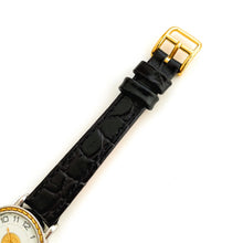 Load image into Gallery viewer, Vintage 1990s Two-Tone Hermès Sellier Ladies&#39; Quartz Watch with Round White Dial and Black Leather Strap
